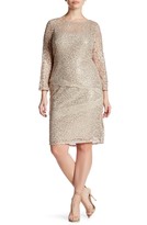 Thumbnail for your product : Marina Scalloped Lace Sequin Sheath Dress (Plus Size)