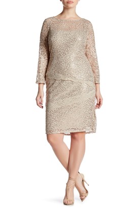 Marina Scalloped Lace Sequin Sheath Dress (Plus Size)