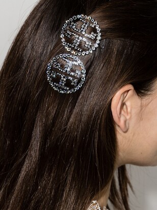 Tory Burch Silver Tone Crystal Logo Hair Clip Set - ShopStyle