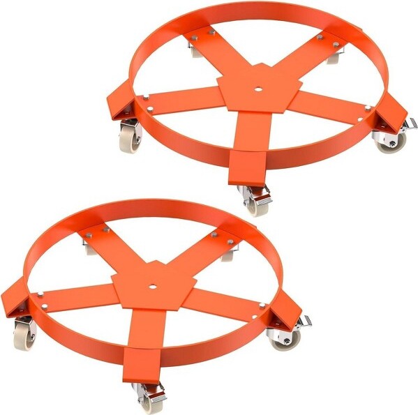 EcoSummer 2PCS55GallonDrumDolly,HeavyDutyBarrelCartwith1250LBSCapacity,SteelFrame,5SwivelCasters,Orange