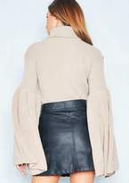 Thumbnail for your product : Missy Empire Mickey Beige Roll Neck Flare Sleeve Jumper
