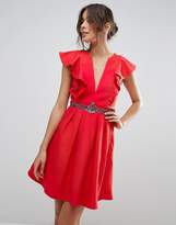 Thumbnail for your product : Little Mistress Plunge Ruffle Mini Dress