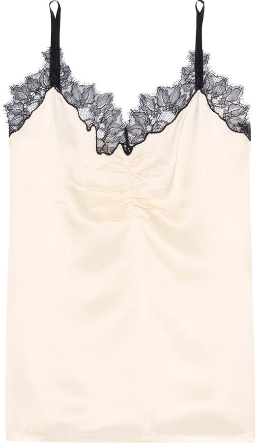 satin camisole with lace trim