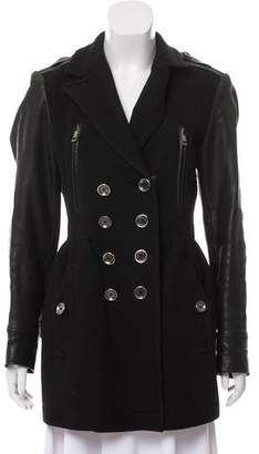 Burberry Leather-Accented Double-Breasted Coat