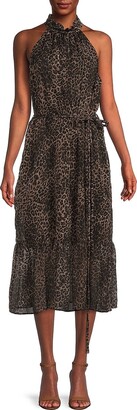 Tahari Leopard Print Midi Dress
