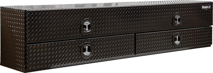 Buyers Products 21x18x90 In Gloss Black Diamond Tread Aluminum Flatbed Contractor Top Mount Tool Box With Lower Door