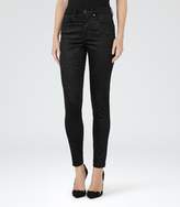 Thumbnail for your product : Reiss Helvin Snake - Velvet High-rise Skinny Jeans in Black Croc