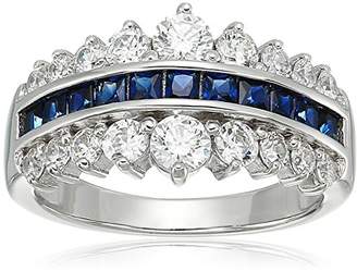 Swarovski Platinum-Plated Sterling Silver Princess Shaped Created Blue and Zirconia Pyramid Band Ring