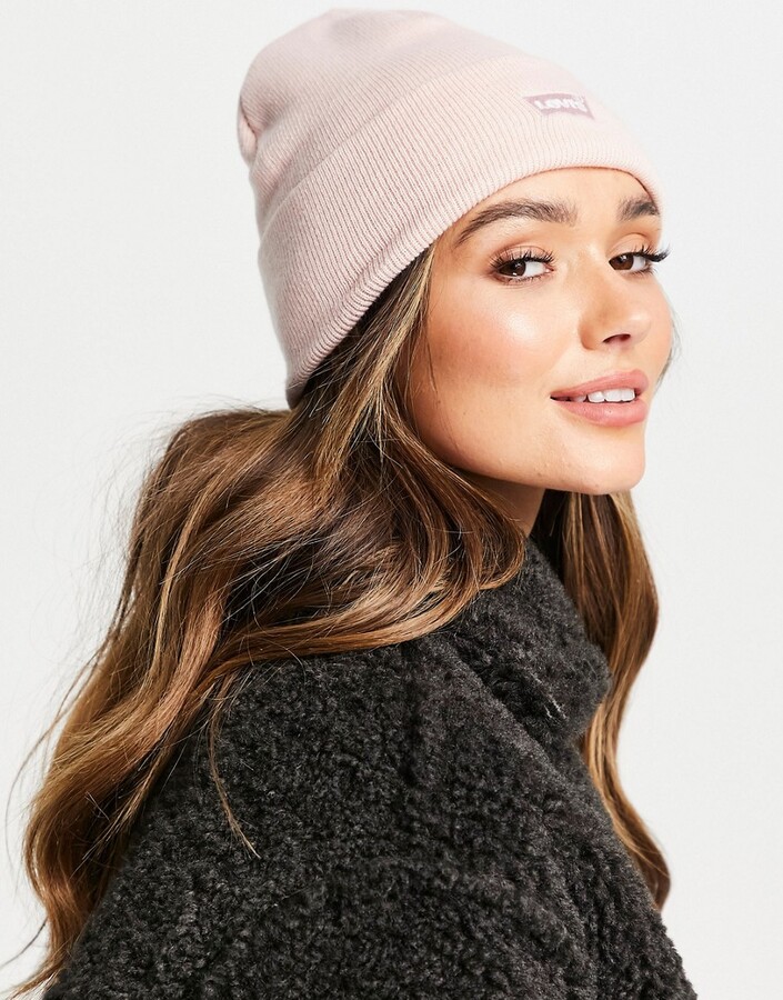 Levi's tonal batwing beanie in pale pink - ShopStyle Hats