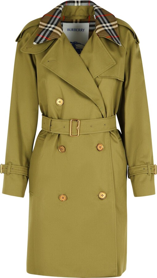 Burberry Short Green Cotton 'castleford' Trench Coat