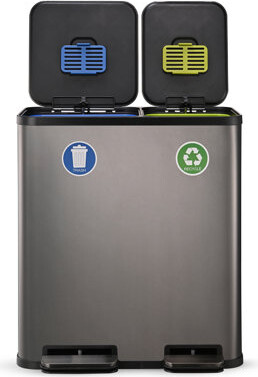 Simpli-Magic 18.5 Gallon (40L x 30L) Dual Compartment Step Trash Can – Kitchen Garbage Can with Waste & Recycling Bins – Slow-Close Lid, Odor Control,