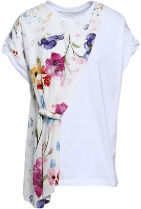 3.1 Phillip Lim Floral-print Crepe De Chine-paneled Cotton-jersey Top
