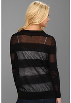 Thumbnail for your product : Halston Long Sleeve Deep V Striped Button Down Cardigan