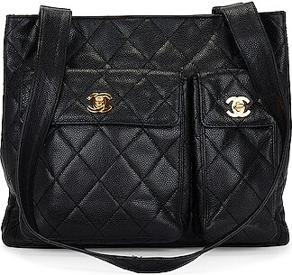 Chanel Medium Double Turnlock Caviar Tote Bag in Black - ShopStyle