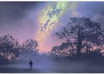 IDEA4WALL Man Standing Tree Forest Night Sky Scenery Removable Self Adhesive Large Wallpaper