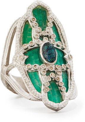 Armenta New World Teal Mosaic & Opal Ring with Diamonds