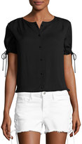 Thumbnail for your product : Frame Tie-Cuff Short-Sleeve Crepe Shirt, Black