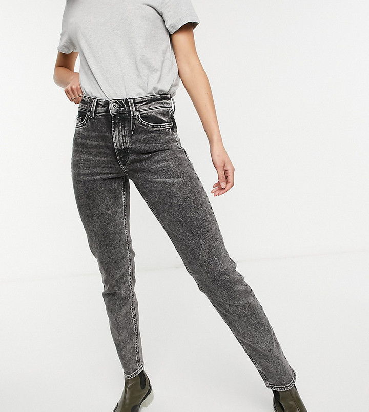Only Tall Erica slim straight leg jeans in black acid wash - ShopStyle