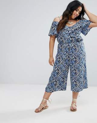 Diya Plus Culotte Jumpsuit With Frill Detail And Cold Shoulder