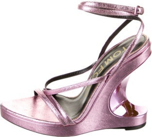 Tom Ford Leather Slingback Sandals Metallic & Pink Acrylic Trim Platform Multistrap & Buckle Closure at Ankles Unfortunately, due to restrictions, this item may not be eligible for shipping in all areas.