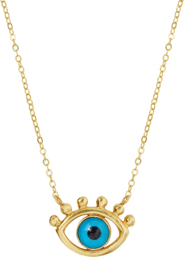 Ottoman Hands Women's Gold / Blue Esana Evil Eye Pendant Necklace