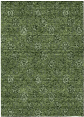 HomeRoots 10' X 14' Olive Green And Green Floral Washable Indoor Outdoor Area Rug