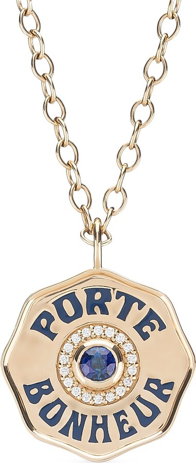 Women's Je Porte Bonheur 14K Yellow Gold, Blue Sapphire, & 0.18 TCW Diamond Large Pendant Necklace - Sapphire