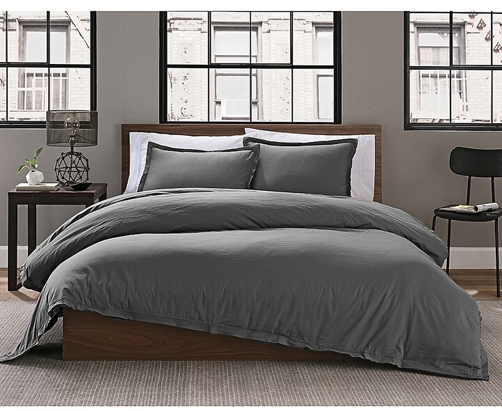 Keeco, LLC Garment Washed Solid King Duvet Cover Set In Charcoal