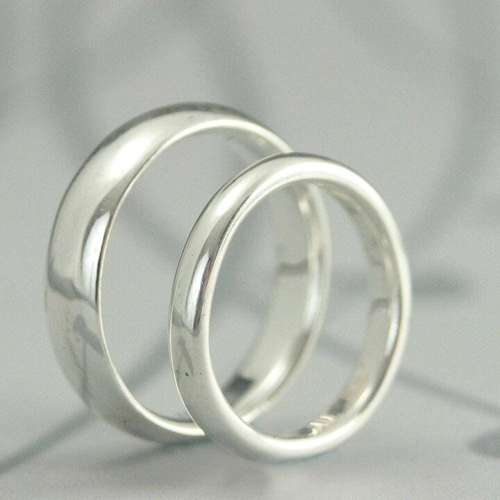 Etsy Comfort Fit Wedding Band Set Silver Ring His & Hers Bands Court Style Rings Recycled Handmade