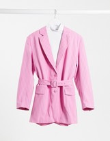 Thumbnail for your product : Weekday Jean co-ord recycled pinstripe belted blazer in pink