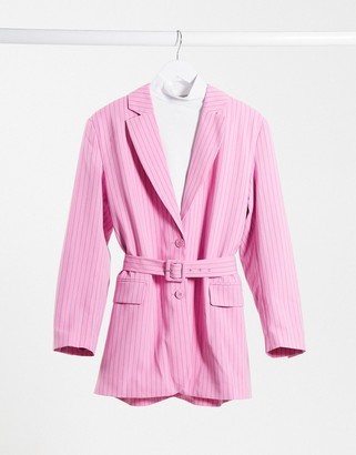 Weekday Jean co-ord recycled pinstripe belted blazer in pink