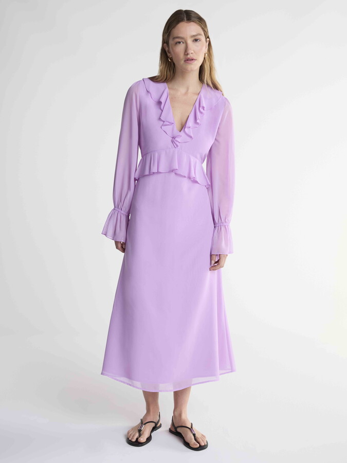 Scoop Women’s Chiffon Ruffle Maxi Dress with Long Sleeves, Sizes XS-XXL