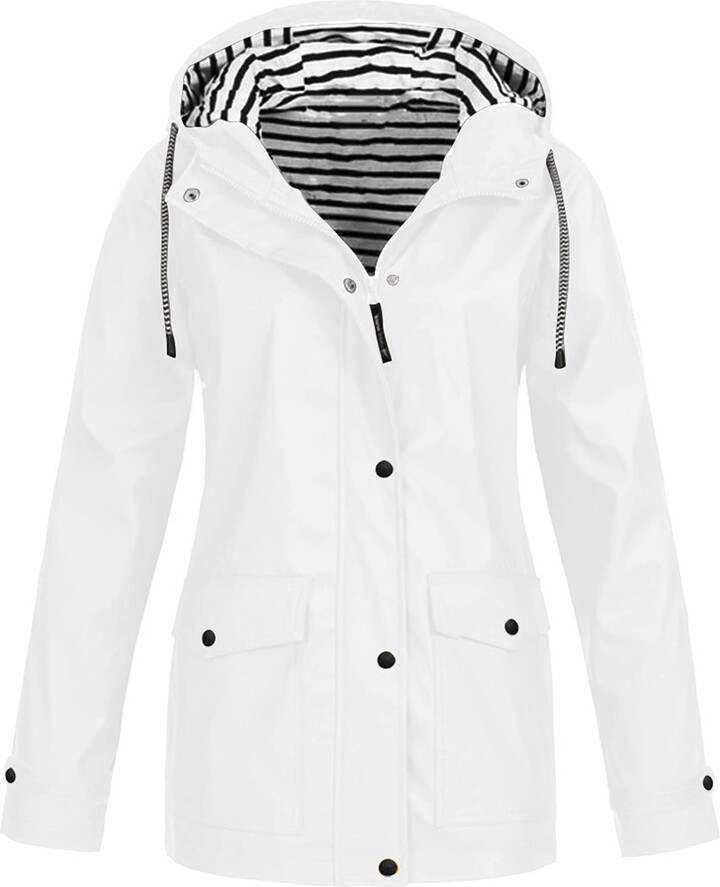 white hooded rain mac