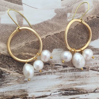 Lily Flo Jewellery Large Karma Solid Rose Gold Circle Earrings With White Baroque & Freshwater Pearls