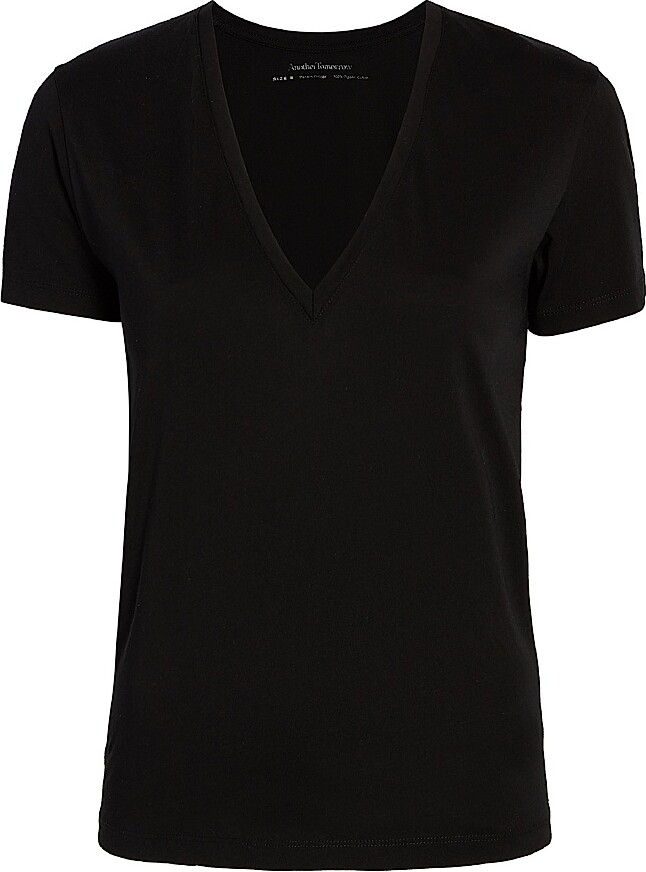ANOTHER TOMORROW Women's V-Neck Tee - White - Size XS