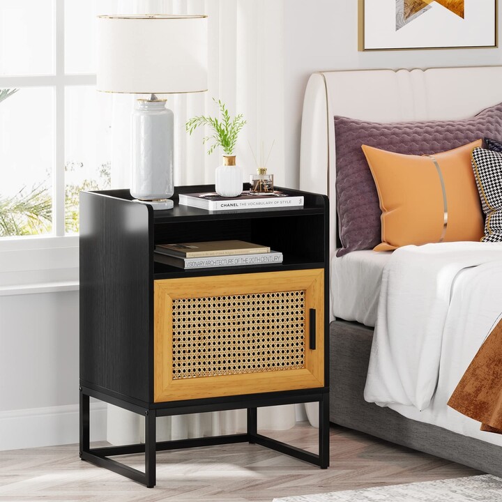 Howcool Rattan Nightstand, Farmhouse Night Stand Beside Table with