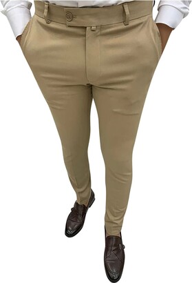 Rawdah Mens High Waisted Pants Dressy Trouser Suits Fleece Lined