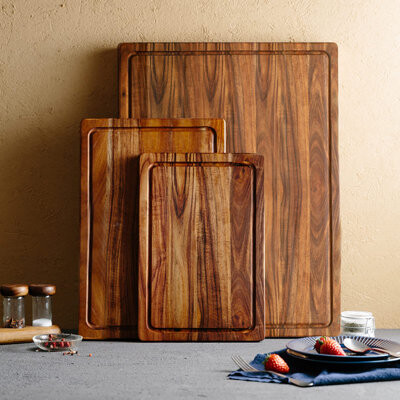 PET SUPPLY PLUS INC Acacia Wood Cutting Board For Kitchen Wooden Cutting Board With Deep Juice Groove And Handles, Wooden Trays For Meat, Fruit And Cheese,(Brown)
