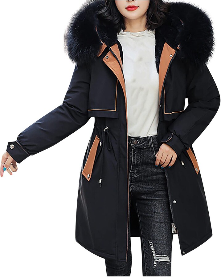 Womens Winter Long Trench Coat Fleece Lined Hooded Jacket Hoodie Outwear Parka 
