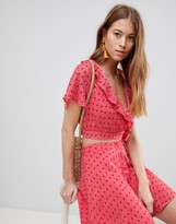 Thumbnail for your product : Glamorous Crop Top With Frill Collar And Tie Side In Ditsy Rose Co-Ord