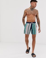 Thumbnail for your product : ASOS Design DESIGN swim shorts in stripe & black mid length 2 pack multipack saving