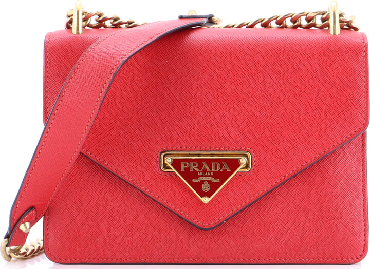 Prada Envelope Flap Chain Shoulder bag Saffiano Leather Small