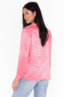 Nasty Gal Womens Are You in Brush Satin Oversized Shirt - Pink - 4