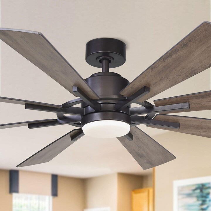 Parrot Uncle Oretha 60 in. Indoor Windmill 8-Blade LED Oil-rubbed Bronze Ceiling Fan with Light, DC Motor and Remote Control
