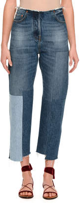 Valentino Patchwork Cropped Skinny Jeans, Light Blue