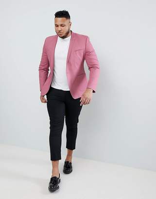 ASOS Design Plus Super Skinny Blazer In Pink Cotton