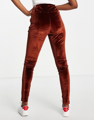 Fashion Union stretch velvet leggings in rust - ShopStyle