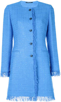 Tagliatore fringed trim tweed coat