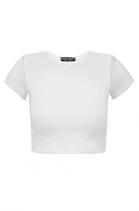 Select Fashion Fashion Womens White Airtex Short Sleeve Crop - size 14
