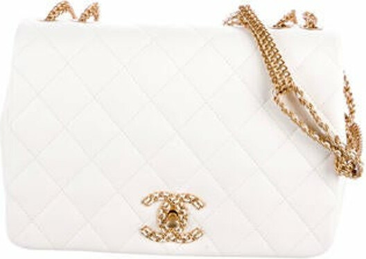 Chanel CC woman round box case chain bag quilted leather white